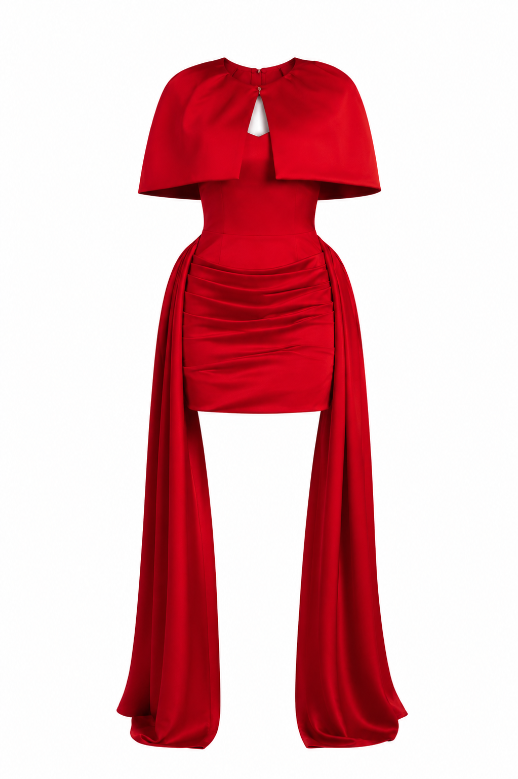 Rotes kurzes Cocktailkleid, abnehmbarer Schal, plissiertes Mini-Abendkleid