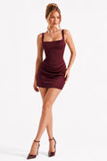 Korsettkleid mit eckigem Ausschnitt und drapierter Taille, Minikleid