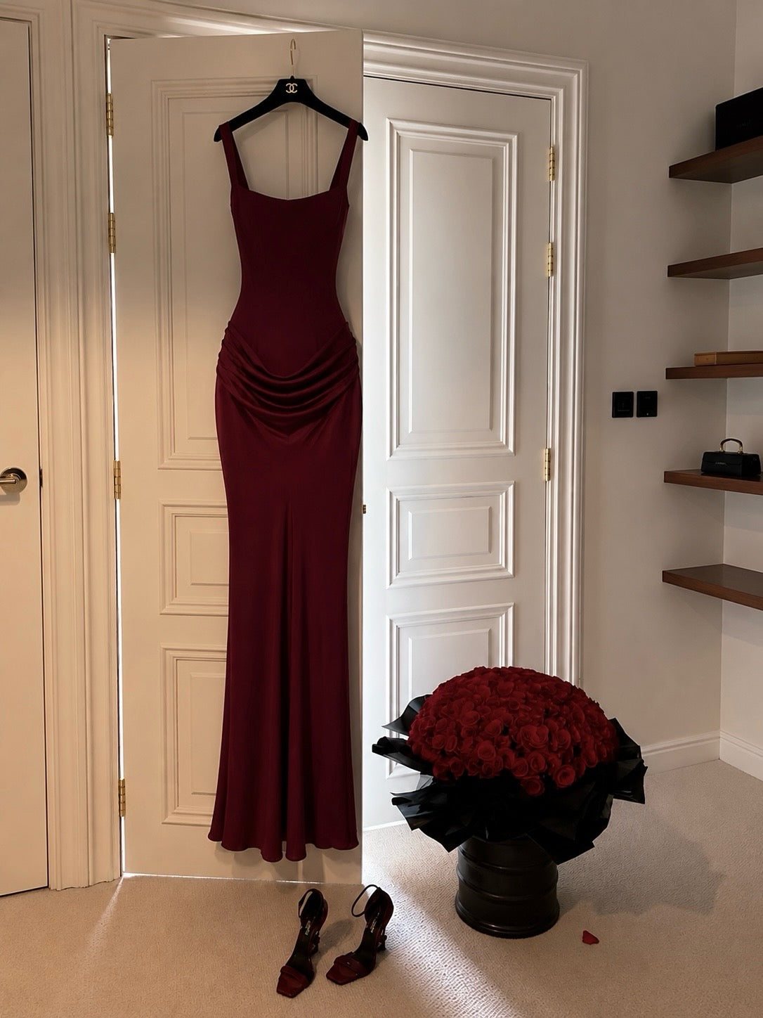 Pleated Long Square Neck Maxi Dress, Sleeveless Off Shoulder